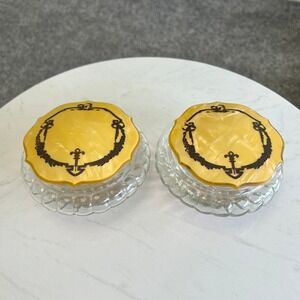 Vtg Art Deco Vanity Jars Clear Glass‎ Celluloid Lids Dresser Box Shabby Chic